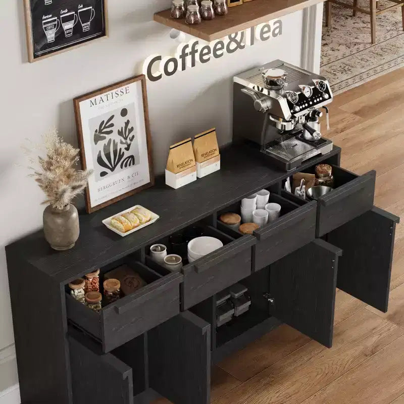 Grand meuble de café de 158,5 cm avec rangement, buffet de cuisine avec 4 tiroirs et 4 portes, table de buffet moderne pour la cuisine