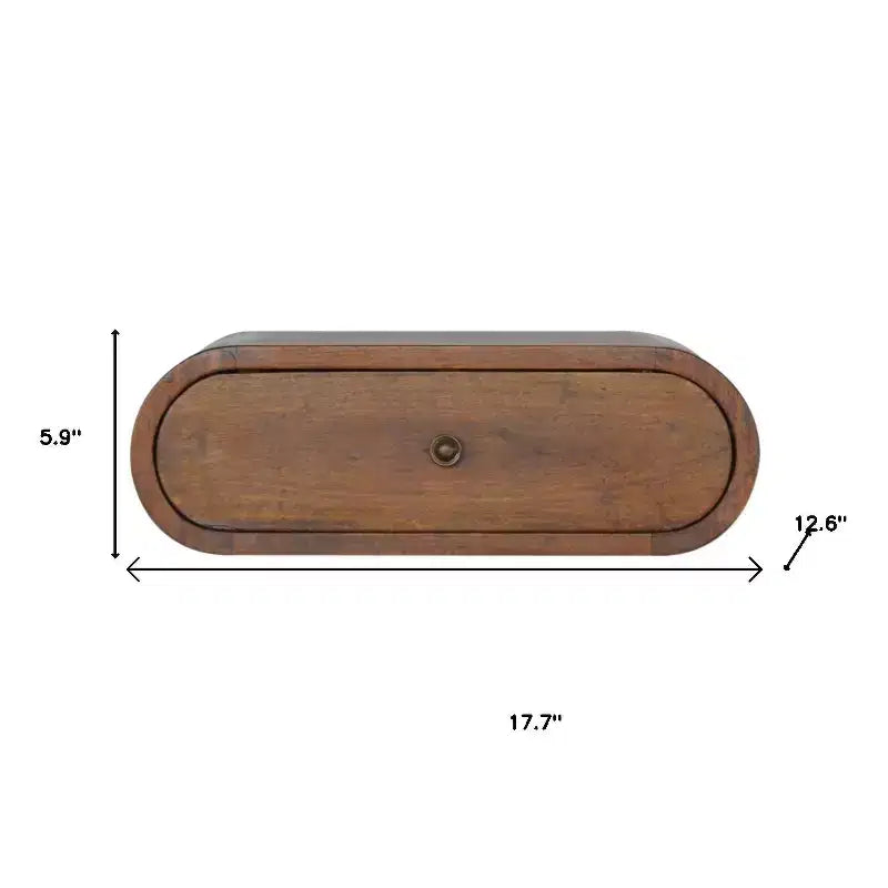 Table de chevet flottante ovale à un tiroir en bois massif de châtaignier 18