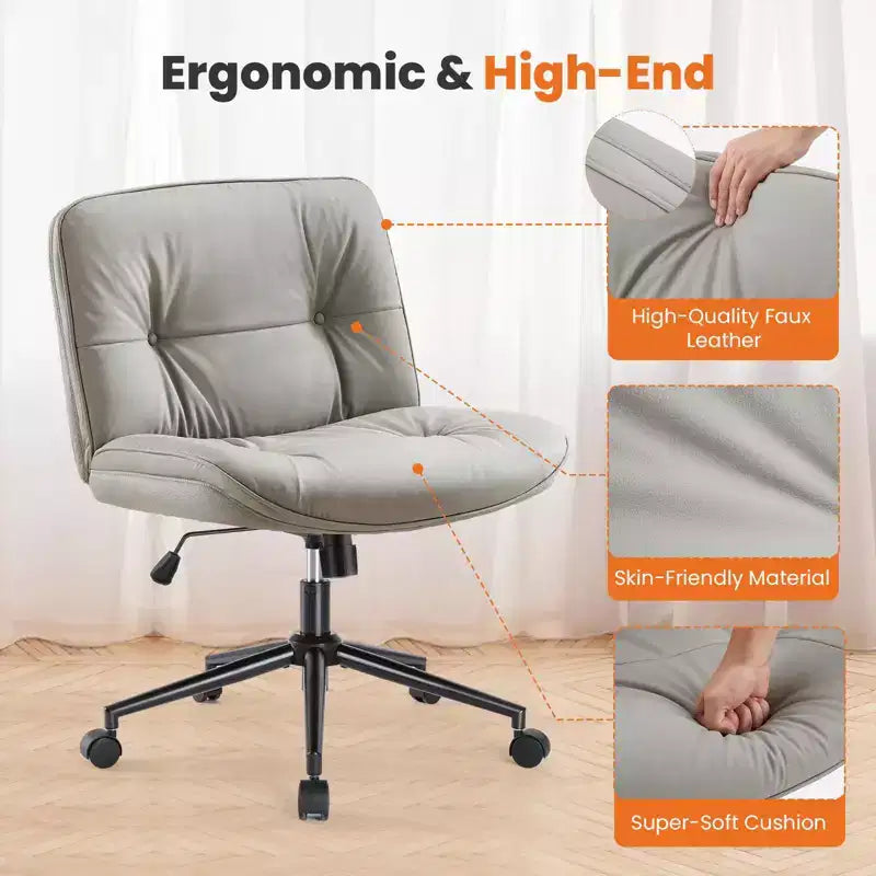 Chaise de bureau moderne et confortable avec assise extra-large, chaise d'ordinateur sans accoudoirs à hauteur réglable, chaise de bureau pour la maison, le bureau