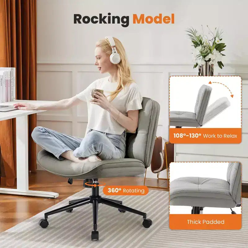 Chaise de bureau moderne et confortable avec assise extra-large, chaise d'ordinateur sans accoudoirs à hauteur réglable, chaise de bureau pour la maison, le bureau