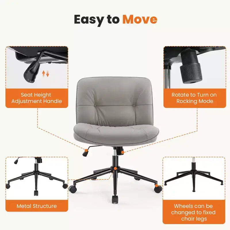 Chaise de bureau moderne et confortable avec assise extra-large, chaise d'ordinateur sans accoudoirs à hauteur réglable, chaise de bureau pour la maison, le bureau