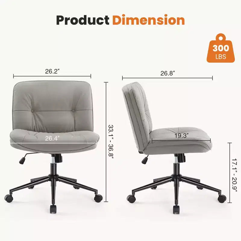 Chaise de bureau moderne et confortable avec assise extra-large, chaise d'ordinateur sans accoudoirs à hauteur réglable, chaise de bureau pour la maison, le bureau