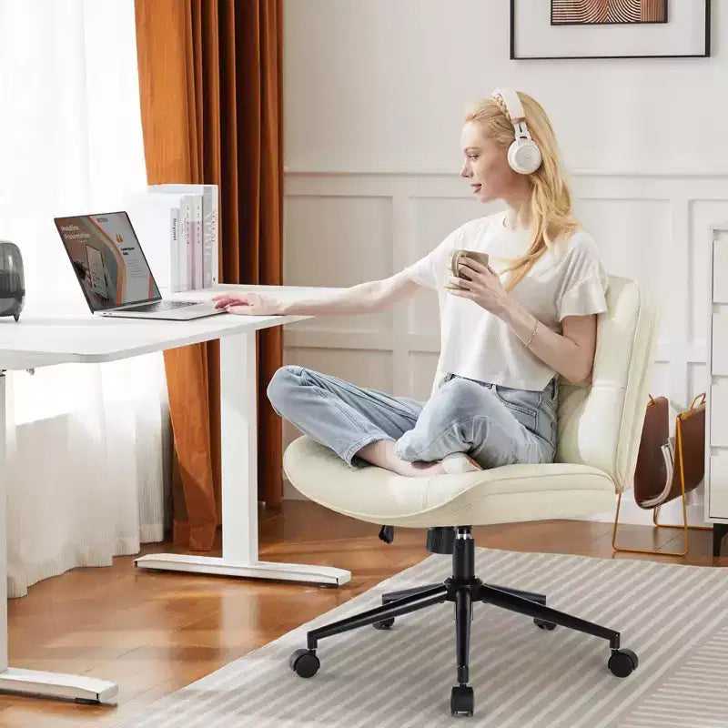 Chaise de bureau moderne et confortable avec assise extra-large, chaise d'ordinateur sans accoudoirs à hauteur réglable, chaise de bureau pour la maison, le bureau