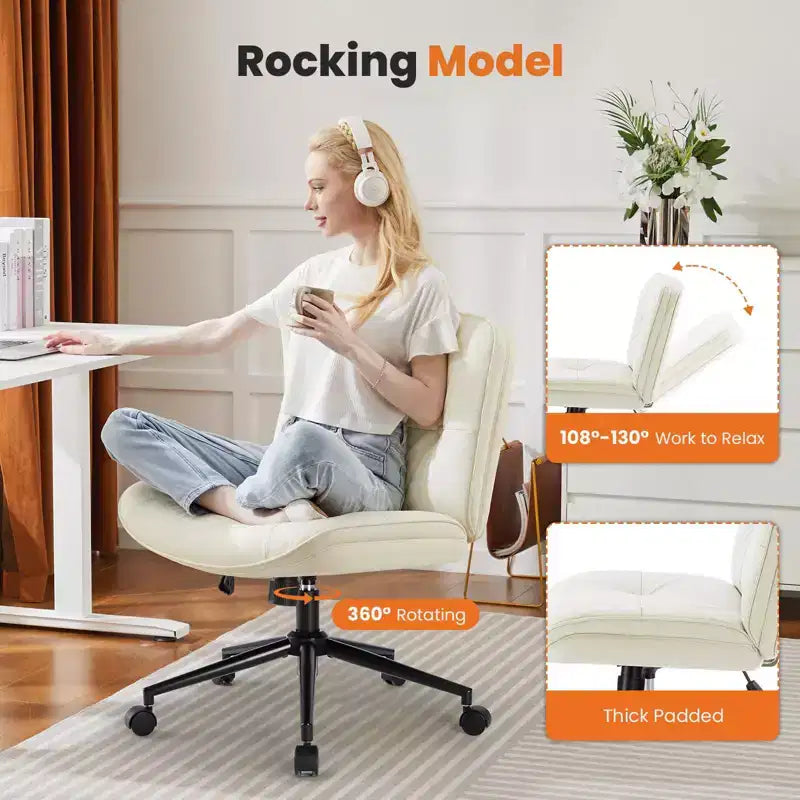 Chaise de bureau moderne et confortable avec assise extra-large, chaise d'ordinateur sans accoudoirs à hauteur réglable, chaise de bureau pour la maison, le bureau