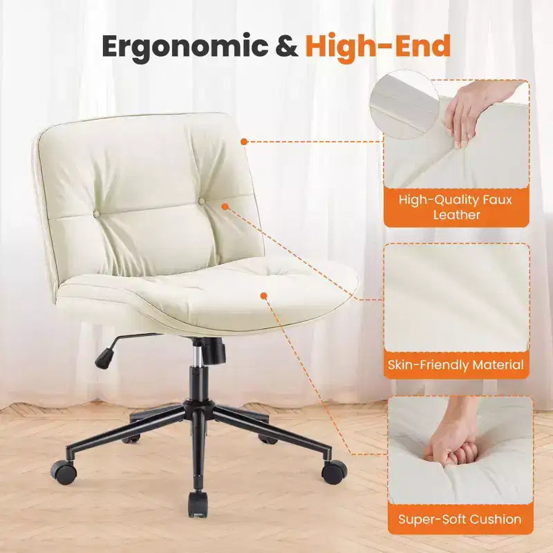 Chaise de bureau moderne et confortable avec assise extra-large, chaise d'ordinateur sans accoudoirs à hauteur réglable, chaise de bureau pour la maison, le bureau