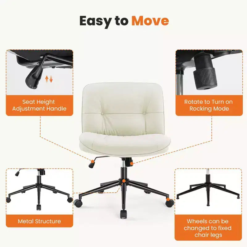 Chaise de bureau moderne et confortable avec assise extra-large, chaise d'ordinateur sans accoudoirs à hauteur réglable, chaise de bureau pour la maison, le bureau