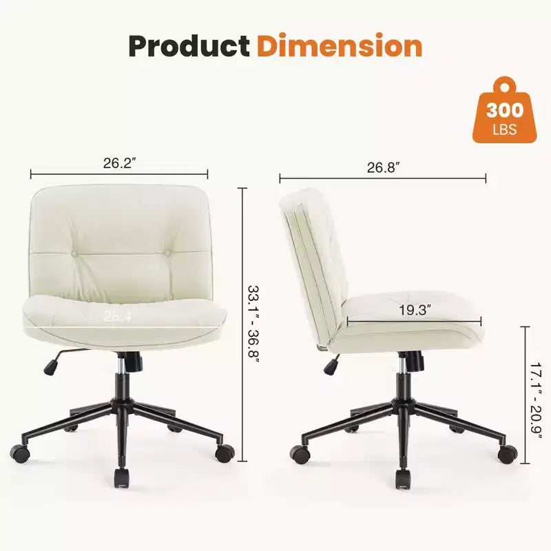 Chaise de bureau moderne et confortable avec assise extra-large, chaise d'ordinateur sans accoudoirs à hauteur réglable, chaise de bureau pour la maison, le bureau