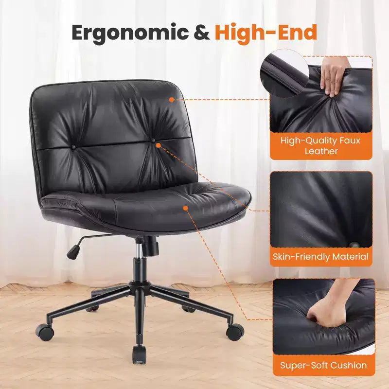 Chaise de bureau moderne et confortable avec assise extra-large, chaise d'ordinateur sans accoudoirs à hauteur réglable, chaise de bureau pour la maison, le bureau
