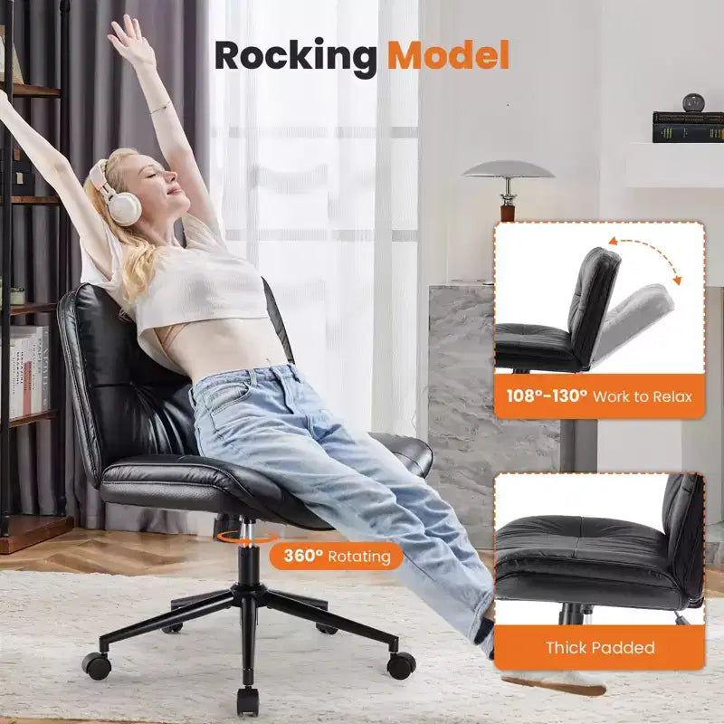 Chaise de bureau moderne et confortable avec assise extra-large, chaise d'ordinateur sans accoudoirs à hauteur réglable, chaise de bureau pour la maison, le bureau