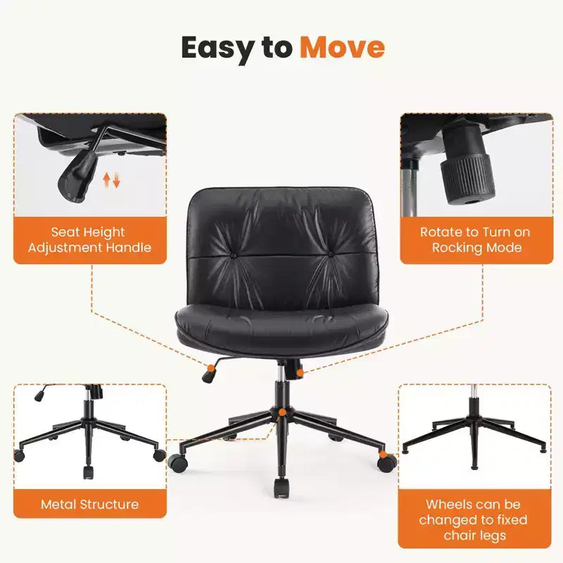 Chaise de bureau moderne et confortable avec assise extra-large, chaise d'ordinateur sans accoudoirs à hauteur réglable, chaise de bureau pour la maison, le bureau