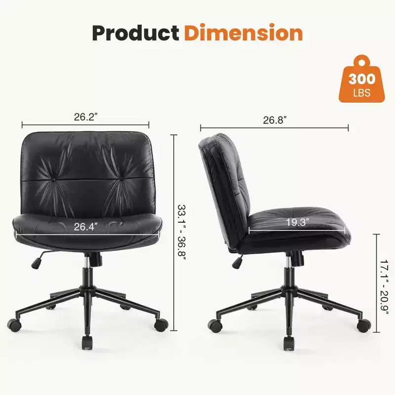 Chaise de bureau moderne et confortable avec assise extra-large, chaise d'ordinateur sans accoudoirs à hauteur réglable, chaise de bureau pour la maison, le bureau