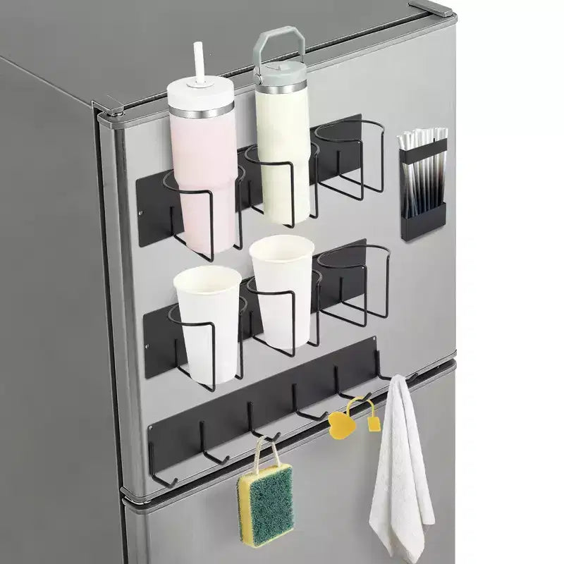 Porte-gobelet magnétique pour côté de réfrigérateur – Organisateur modulaire peu encombrant, maintien solide et réglable pour tasses et ustensiles (convient aux tasses de moins de 8 cm de diamètre)