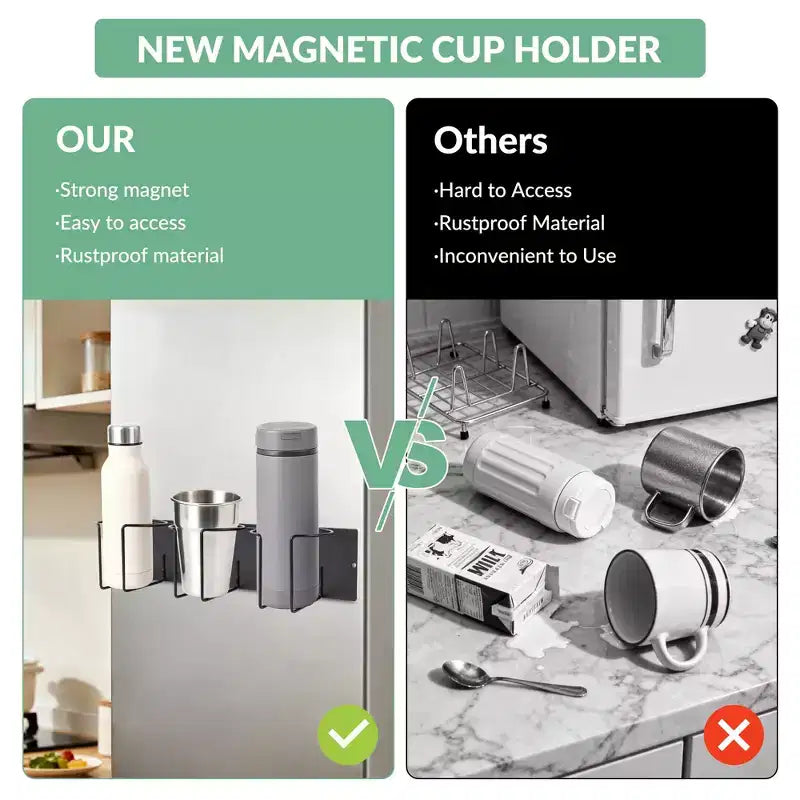 Porte-gobelet magnétique pour côté de réfrigérateur – Organisateur modulaire peu encombrant, maintien solide et réglable pour tasses et ustensiles (convient aux tasses de moins de 8 cm de diamètre)