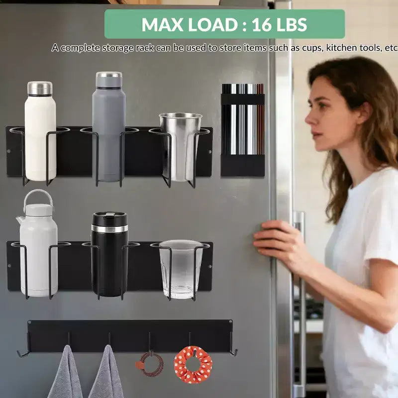 Porte-gobelet magnétique pour côté de réfrigérateur – Organisateur modulaire peu encombrant, maintien solide et réglable pour tasses et ustensiles (convient aux tasses de moins de 8 cm de diamètre)