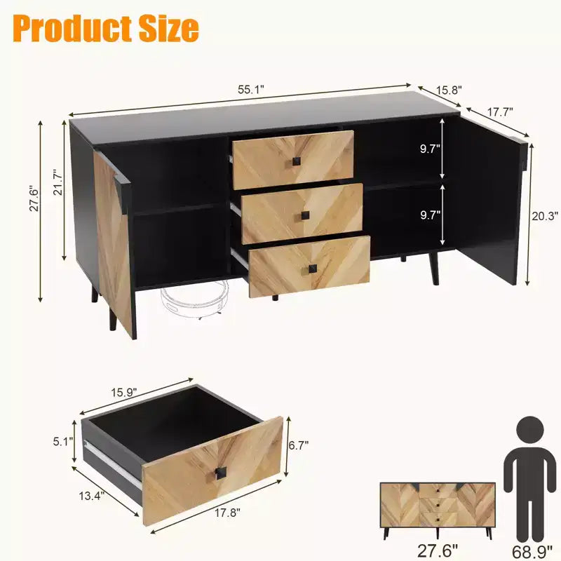 Buffet Cabinet de rangement autoportant en bois, pour salle à manger, entrée,