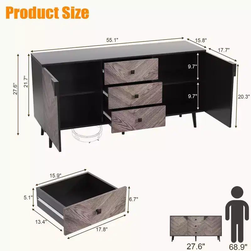 Buffet Cabinet de rangement autoportant en bois, pour salle à manger, entrée,