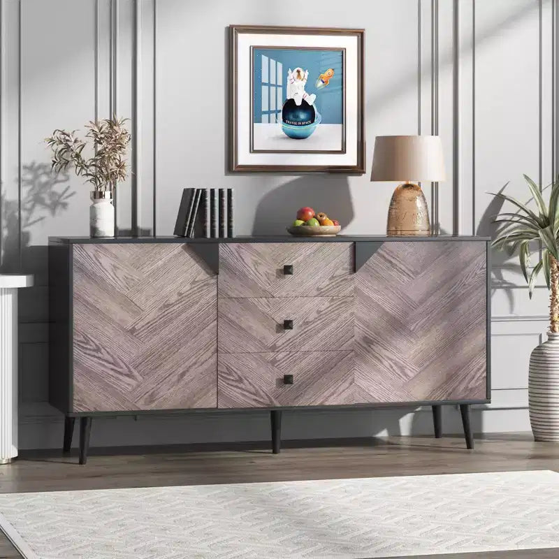 Buffet Cabinet Wood Finish Storage Free Standing Accent Cabinet, for Dining Room, Entryway,