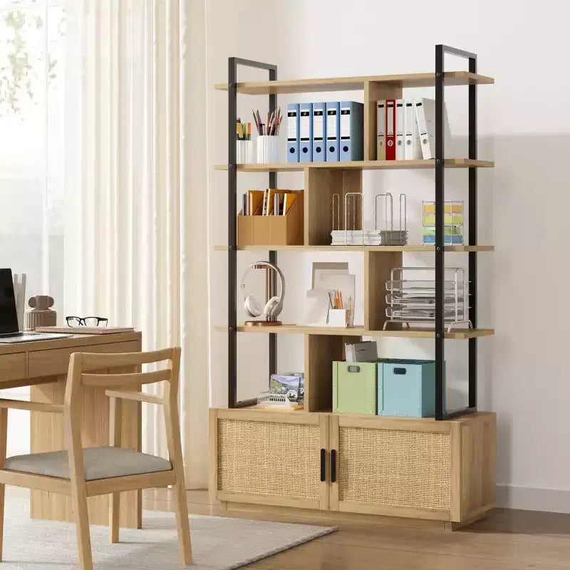 Bibliothèque,Bibliothèques avec étagères ouvertes,Bibliothèque industrielle de 180,6 cm de haut avec porte de rangement, Bibliothèque avec cadre en métal pour salon