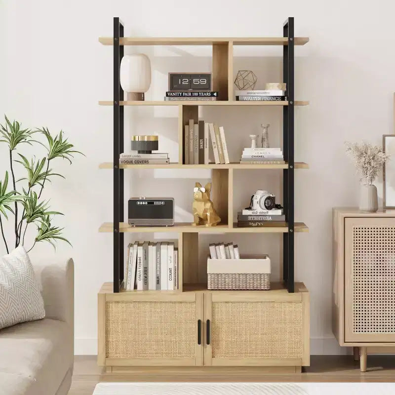 Bibliothèque,Bibliothèques avec étagères ouvertes,Bibliothèque industrielle de 180,6 cm de haut avec porte de rangement, Bibliothèque avec cadre en métal pour salon