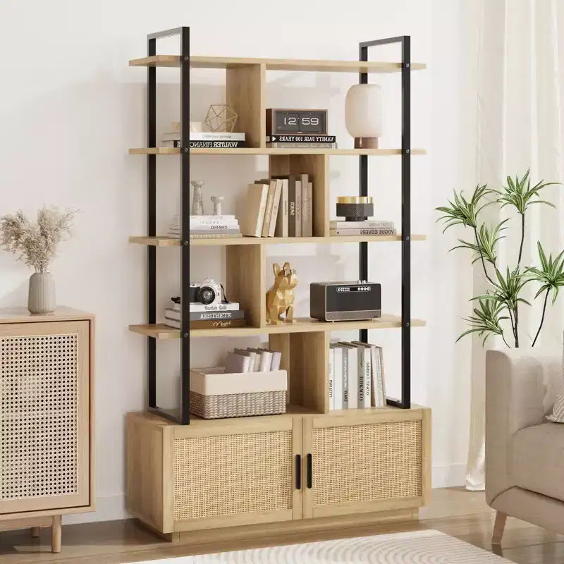 Bibliothèque,Bibliothèques avec étagères ouvertes,Bibliothèque industrielle de 180,6 cm de haut avec porte de rangement, Bibliothèque avec cadre en métal pour salon