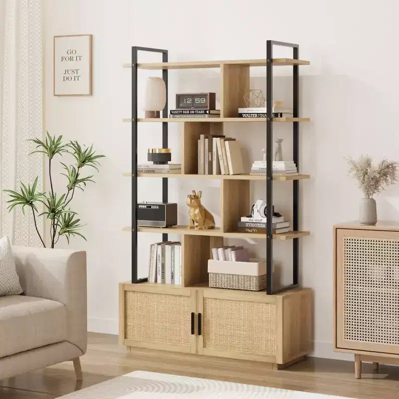 Bibliothèque,Bibliothèques avec étagères ouvertes,Bibliothèque industrielle de 180,6 cm de haut avec porte de rangement, Bibliothèque avec cadre en métal pour salon