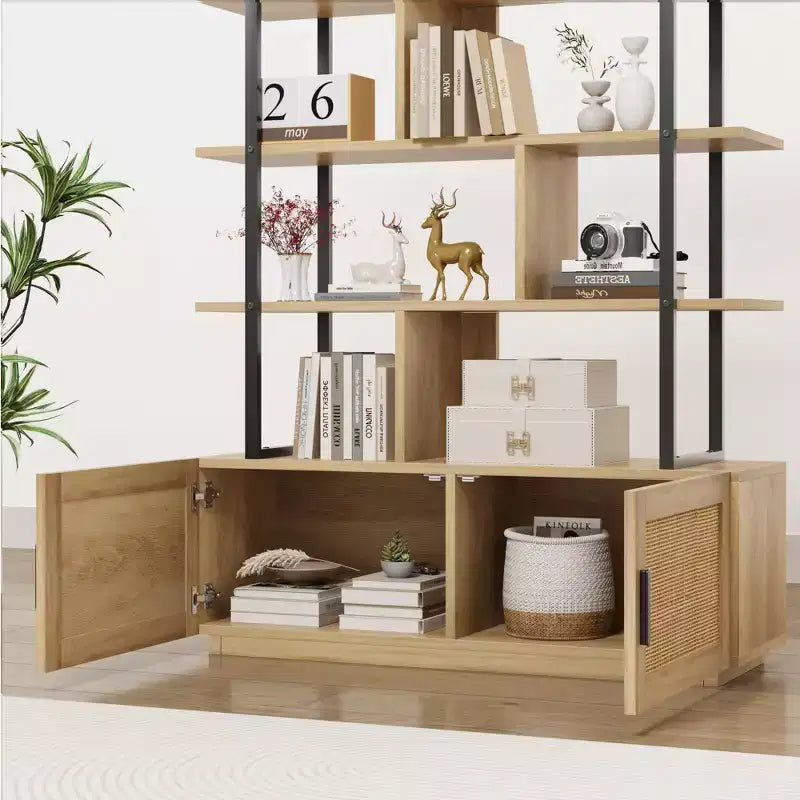 Bibliothèque,Bibliothèques avec étagères ouvertes,Bibliothèque industrielle de 180,6 cm de haut avec porte de rangement, Bibliothèque avec cadre en métal pour salon