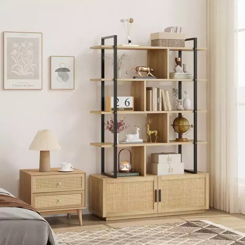 Bibliothèque,Bibliothèques avec étagères ouvertes,Bibliothèque industrielle de 180,6 cm de haut avec porte de rangement, Bibliothèque avec cadre en métal pour salon