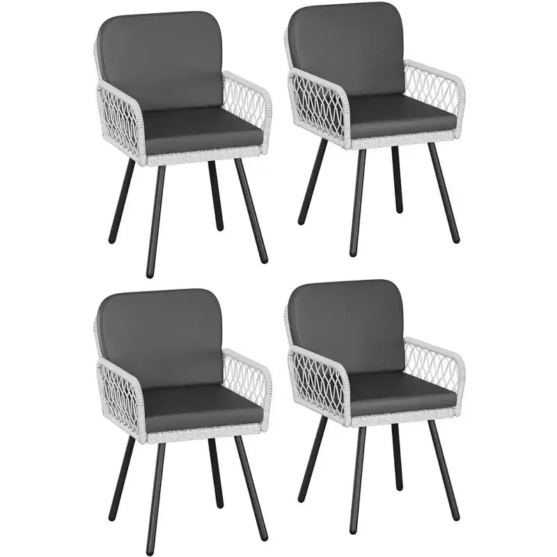 Chaises de salle à manger en rotin 5 mm et coussins, lot de 4 chaises d'extérieur empilables en osier