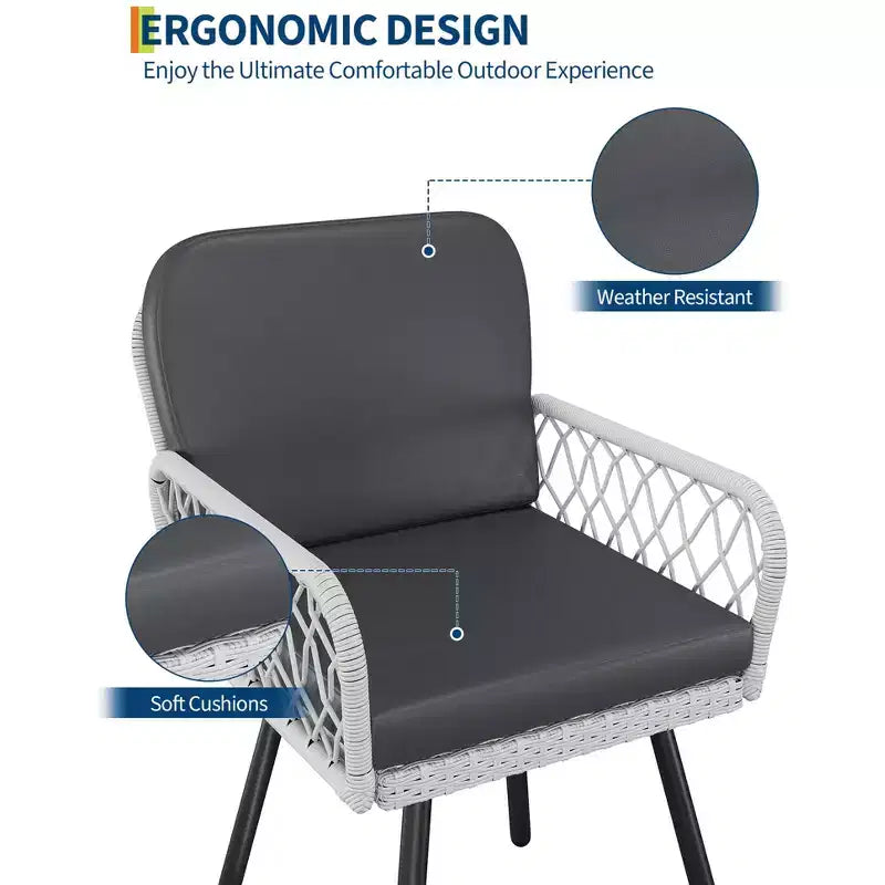 Chaises de salle à manger en rotin 5 mm et coussins, lot de 4 chaises d'extérieur empilables en osier