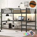 Bellemave Metal Queen Loft Bed with Desk, USB Ports, Power Outlet & LED Lights, Space-Saving Noise-Free Design, Sturdy Frame, Black