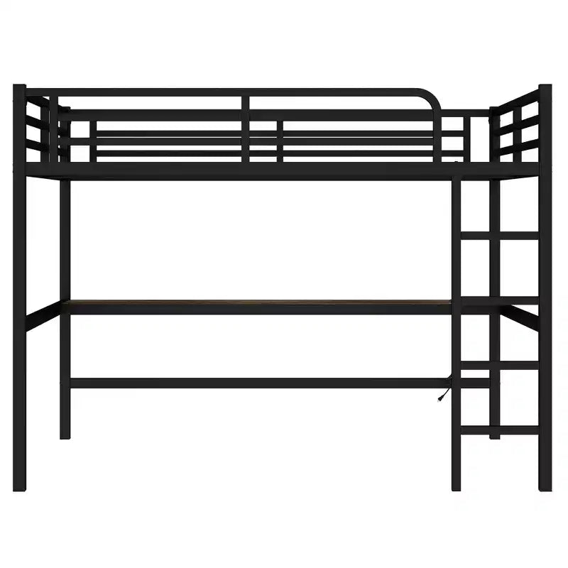 Lit mezzanine double en métal avec bureau, ports USB, prise électrique et lumières LED, design compact et silencieux, cadre robuste, noir
