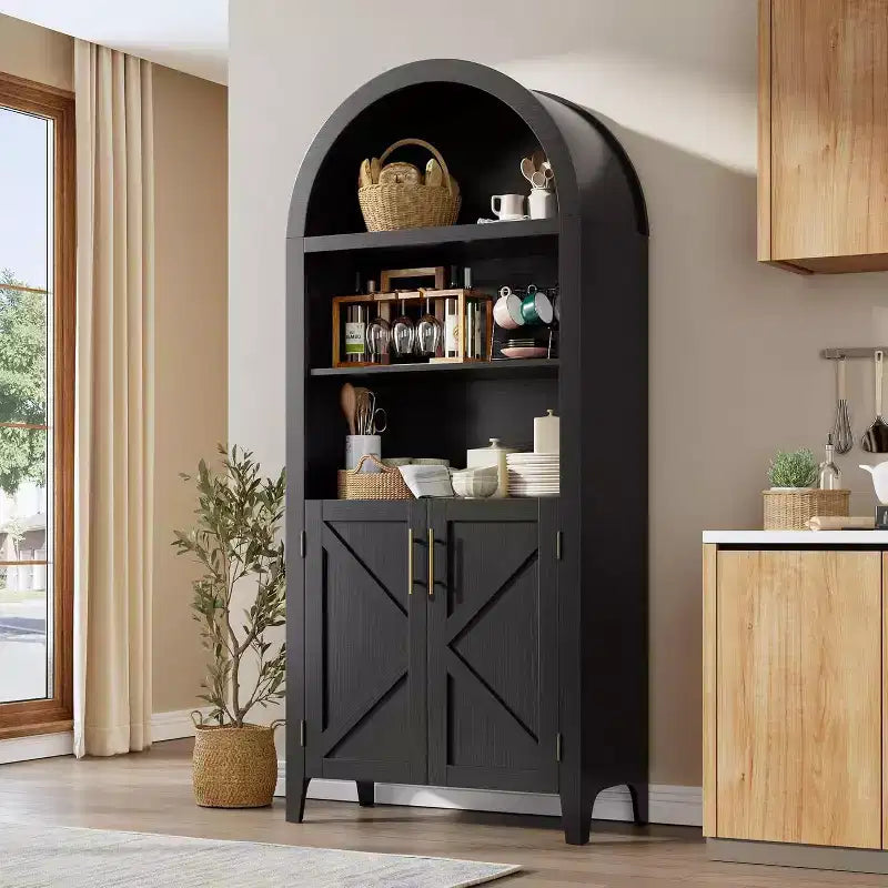 Bibliothèque arquée à 5 niveaux avec portes, étagère de présentation moderne et armoire de rangement pour bureau à domicile, salon ou bibliothèque