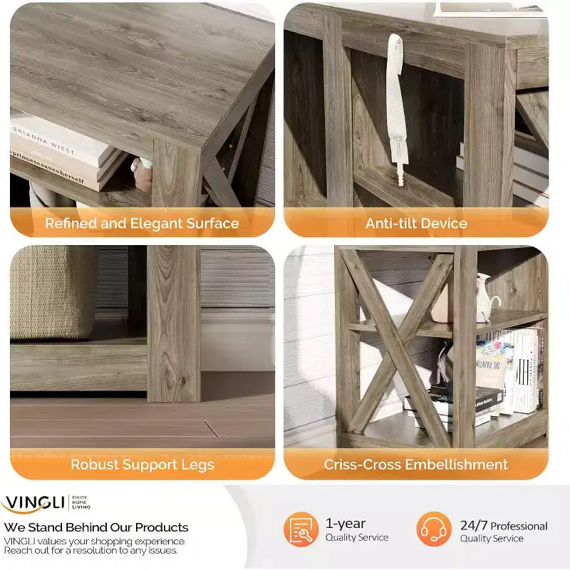 Meuble TV avec cheminée intégrée pour téléviseurs jusqu'à 80 pouces, meuble de divertissement style ferme avec cheminée électrique chauffante et étagères réglables