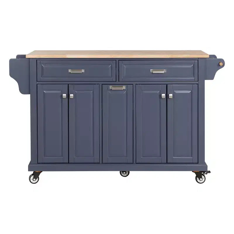 Îlot de cuisine avec rangement et plan de travail en bois d'hévéa, chariot de cuisine à 5 roues avec grand espace de rangement, organisateur de plan de travail pour salle à manger