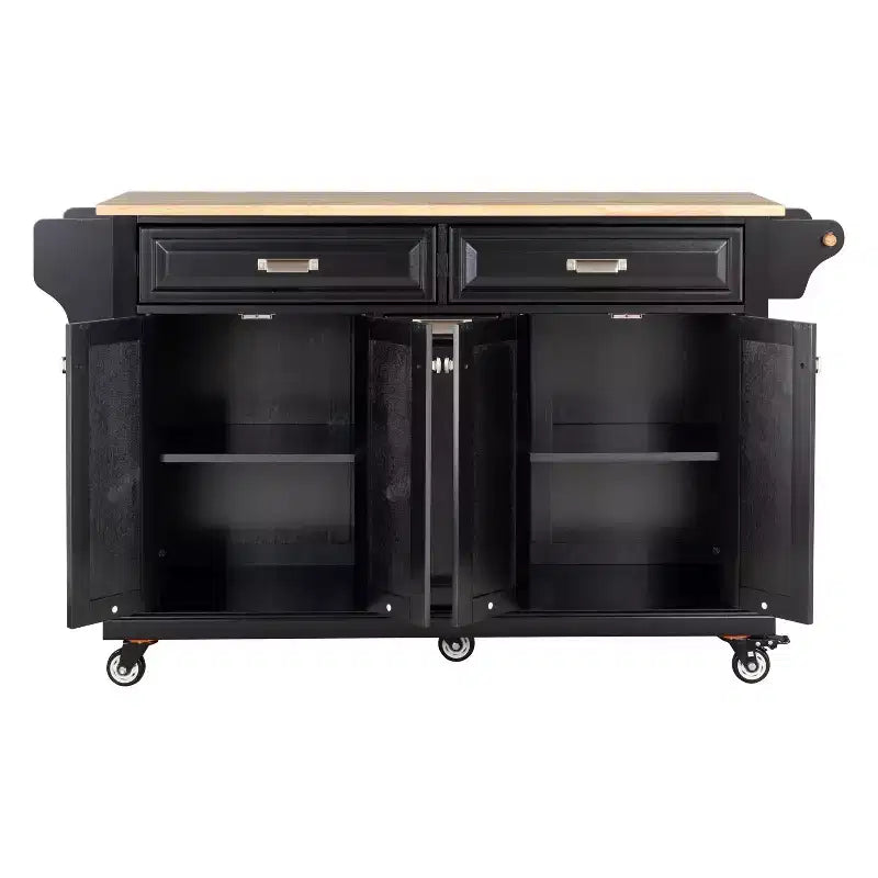 Îlot de cuisine avec rangement et plan de travail en bois d'hévéa, chariot de cuisine à 5 roues avec grand espace de rangement, organisateur de plan de travail pour salle à manger
