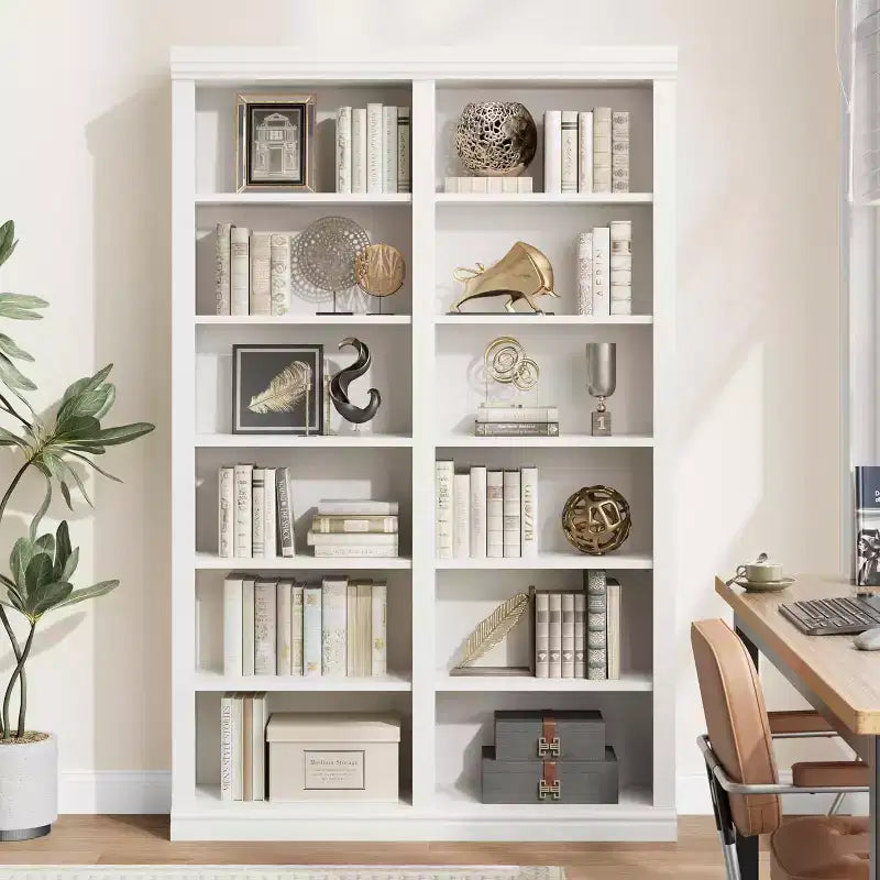 Bibliothèque double de 189 cm de large avec 6 étagères et 12 casiers