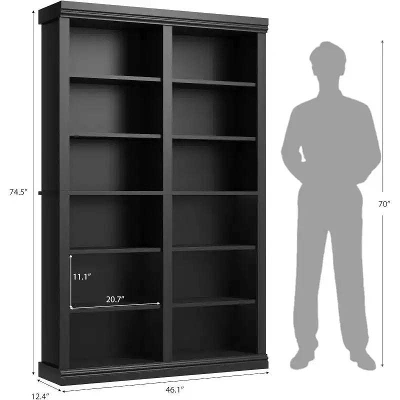 Bibliothèque double de 189 cm de large avec 6 étagères et 12 casiers