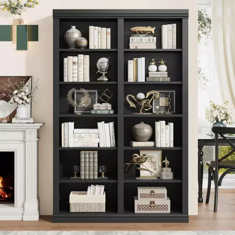 Bibliothèque double de 189 cm de large avec 6 étagères et 12 casiers