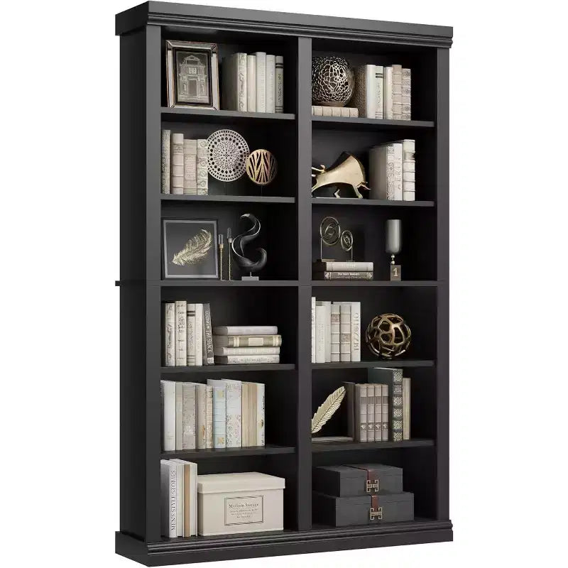Bibliothèque double de 189 cm de large avec 6 étagères et 12 casiers