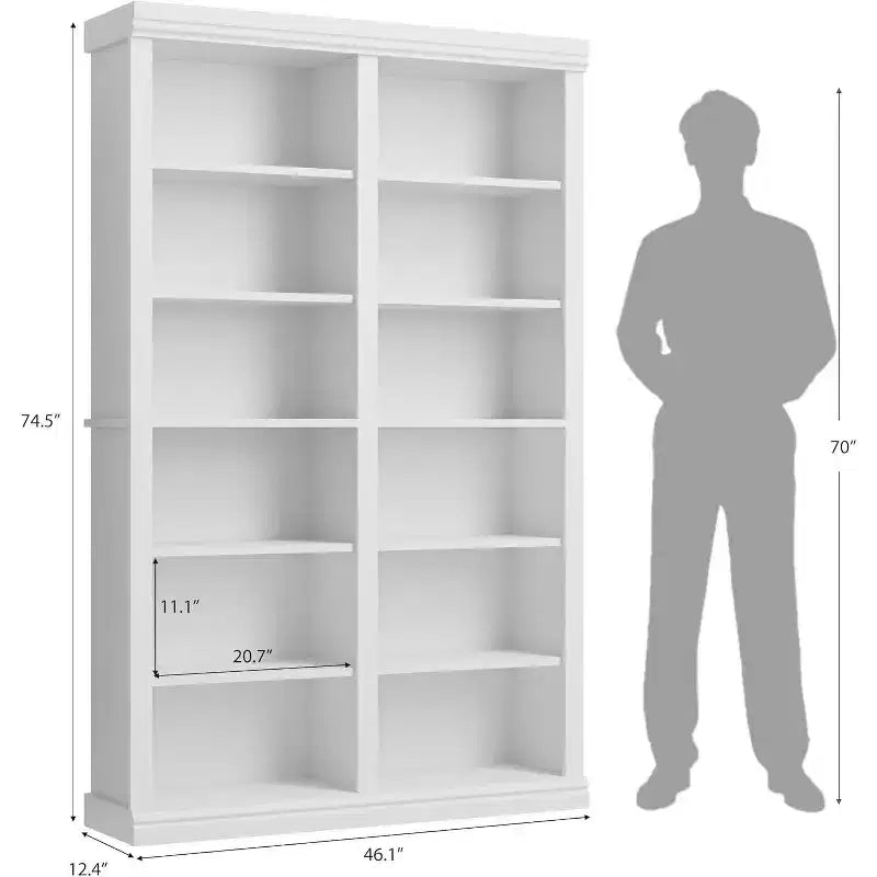 Bibliothèque double de 189 cm de large avec 6 étagères et 12 casiers