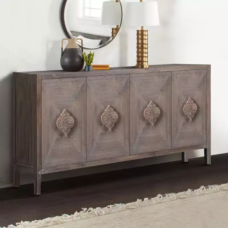 Buffet console rétro à 4 portes, grand meuble de rangement de cuisine, table console élégante pour entrée avec étagères réglables