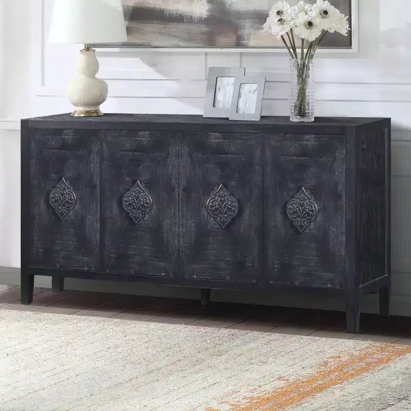 Buffet console rétro à 4 portes, grand meuble de rangement de cuisine, table console élégante pour entrée avec étagères réglables