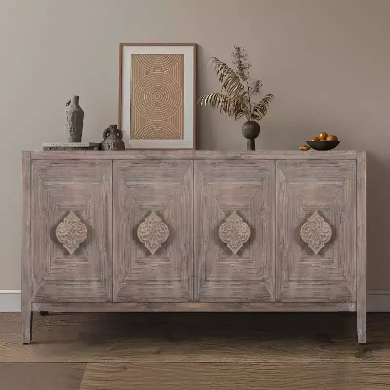 Buffet console rétro à 4 portes, grand meuble de rangement de cuisine, table console élégante pour entrée avec étagères réglables