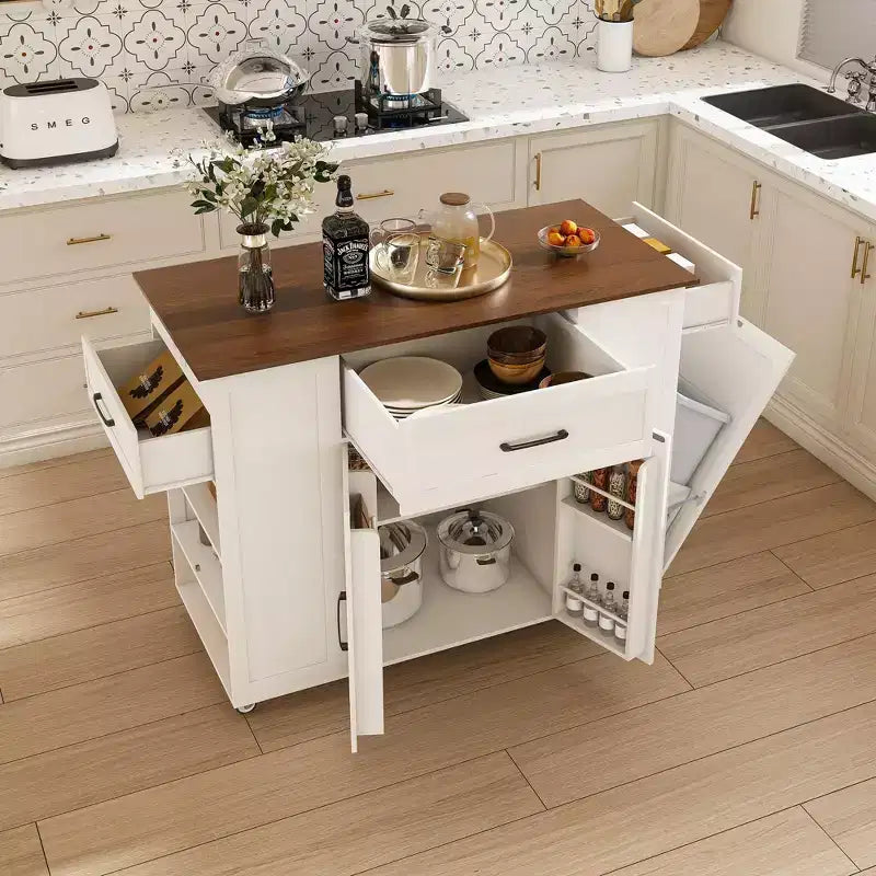 Îlot de Cuisine Rustique Mobile avec Roues et Prise de Courant, Desserte de Bar avec Plan de Travail en Bois, Meuble de Rangement pour Cuisine, Salle à Manger