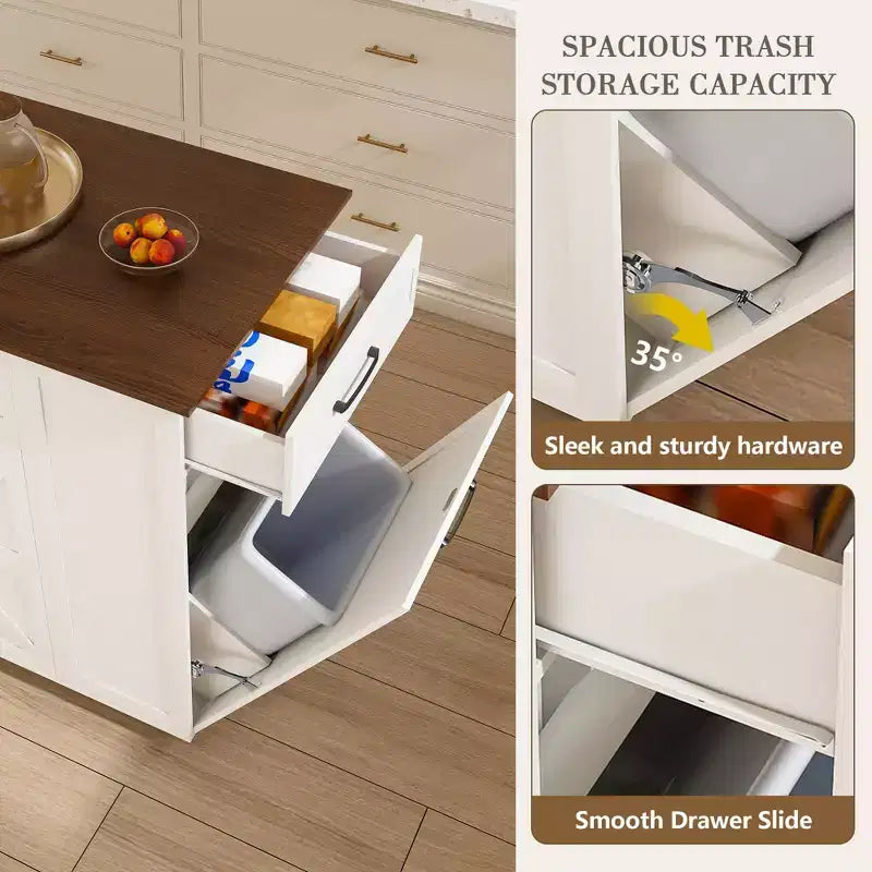 Îlot de Cuisine Rustique Mobile avec Roues et Prise de Courant, Desserte de Bar avec Plan de Travail en Bois, Meuble de Rangement pour Cuisine, Salle à Manger