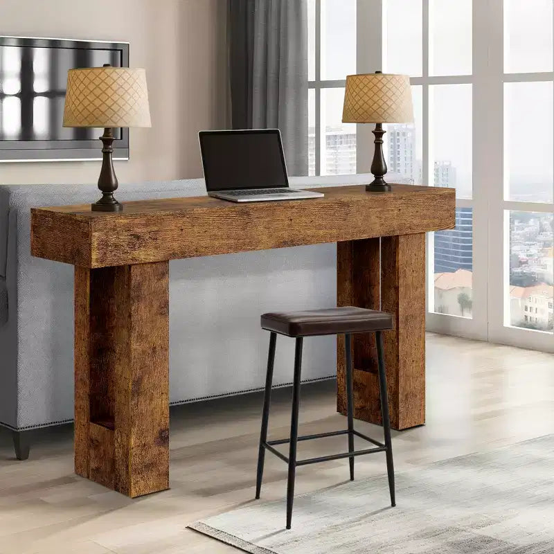 Console étroite de 63 po avec tiroir, Table de canapé en bois, Derrière le canapé, Tables d'entrée industrielles, pour entrée, salon