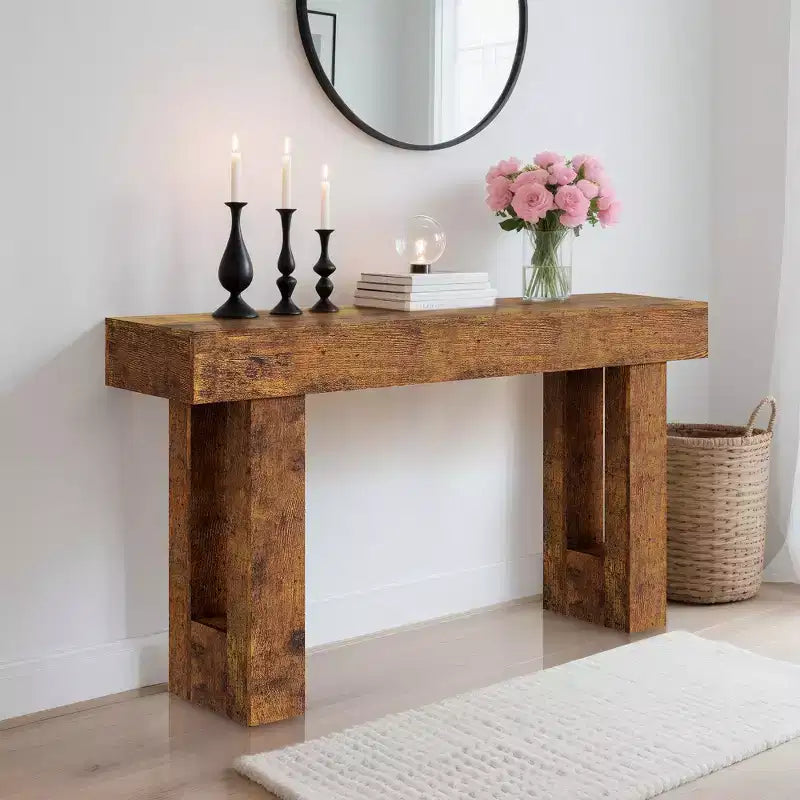 Console étroite de 63 po avec tiroir, Table de canapé en bois, Derrière le canapé, Tables d'entrée industrielles, pour entrée, salon