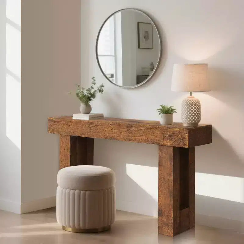 Console étroite de 63 po avec tiroir, Table de canapé en bois, Derrière le canapé, Tables d'entrée industrielles, pour entrée, salon