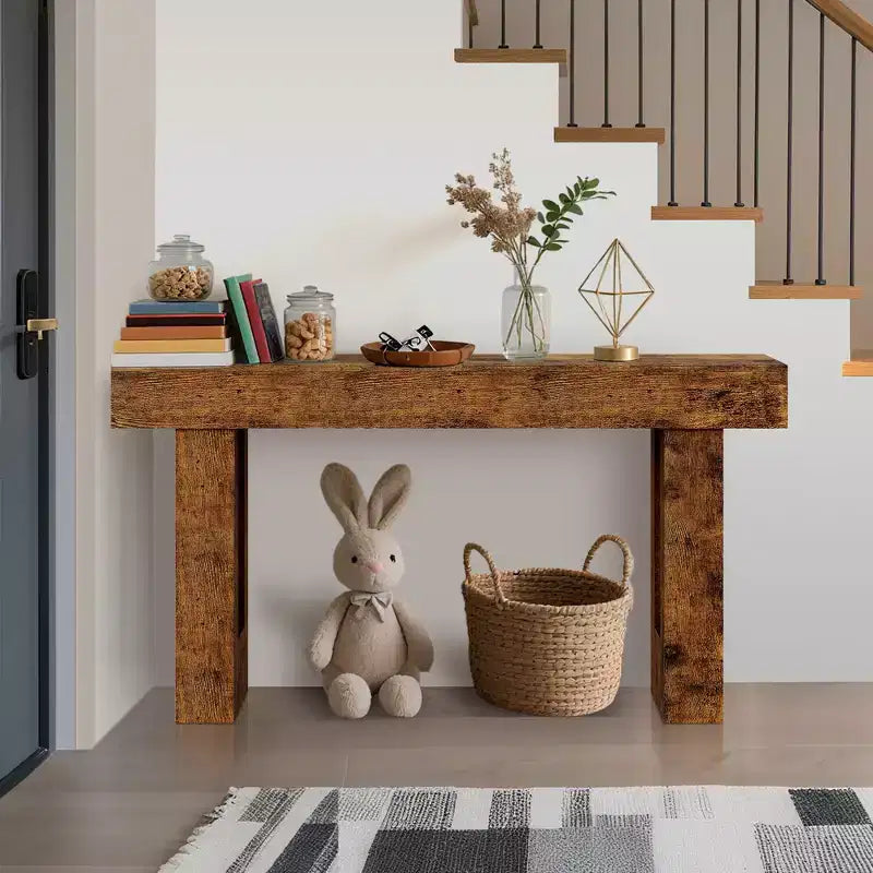 Console étroite de 63 po avec tiroir, Table de canapé en bois, Derrière le canapé, Tables d'entrée industrielles, pour entrée, salon
