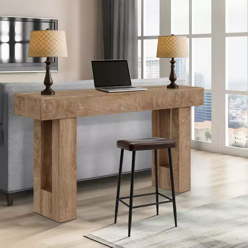 Console étroite de 63 po avec tiroir, Table de canapé en bois, Derrière le canapé, Tables d'entrée industrielles, pour entrée, salon